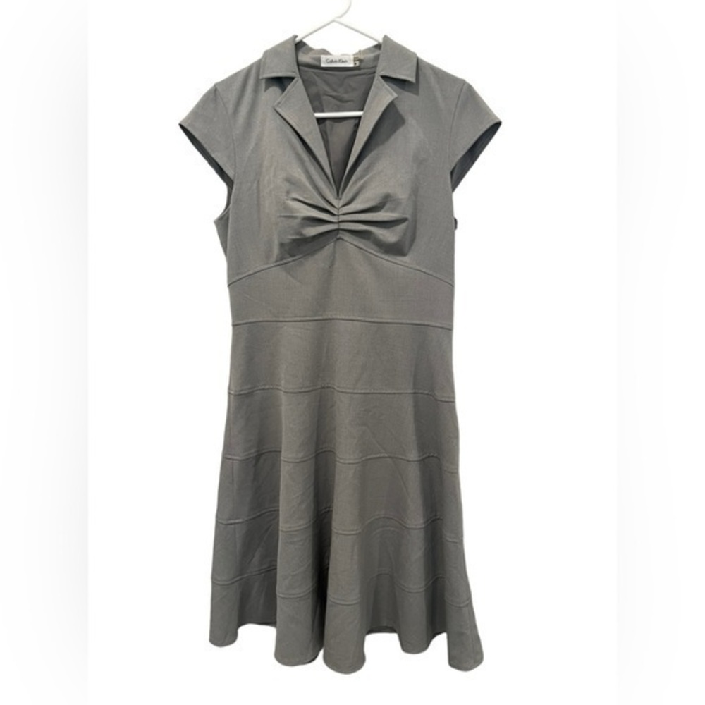 Calvin Klein Womens Charcoal‎ Gray Cap Sleeve Dress Size 8 Office Work lined